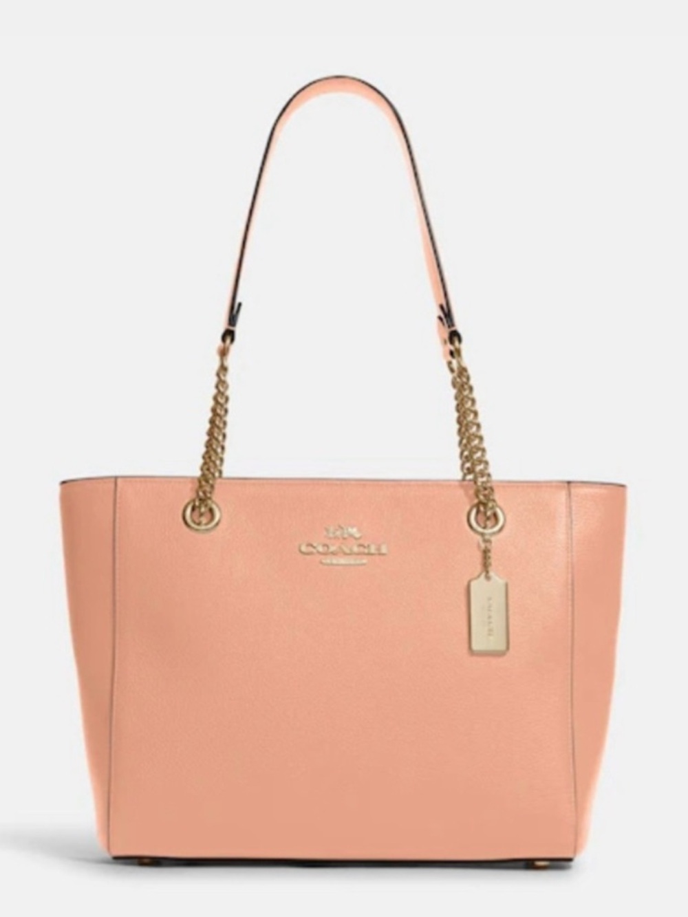 Coach Pebbled Leather Tote in Peachy Pink with Gold Chain Straps